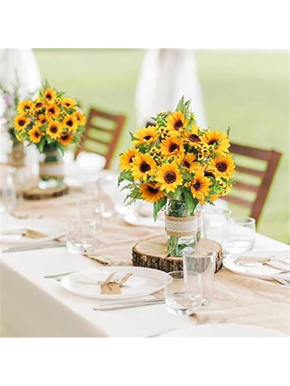 Fake Sunflowers Bouquet UV Resistant Silk Yellow Fall Wedding Home Decor 14